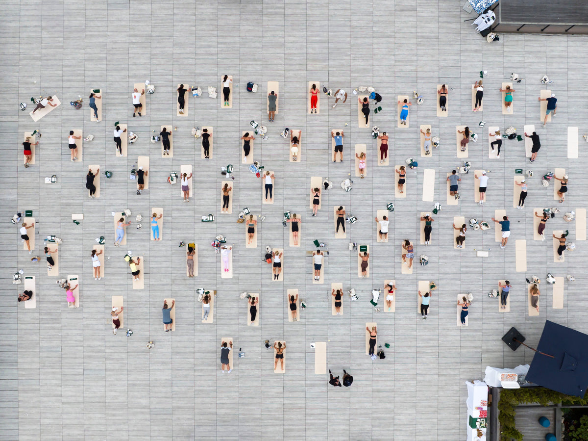 aerial view of an outdoor workout class