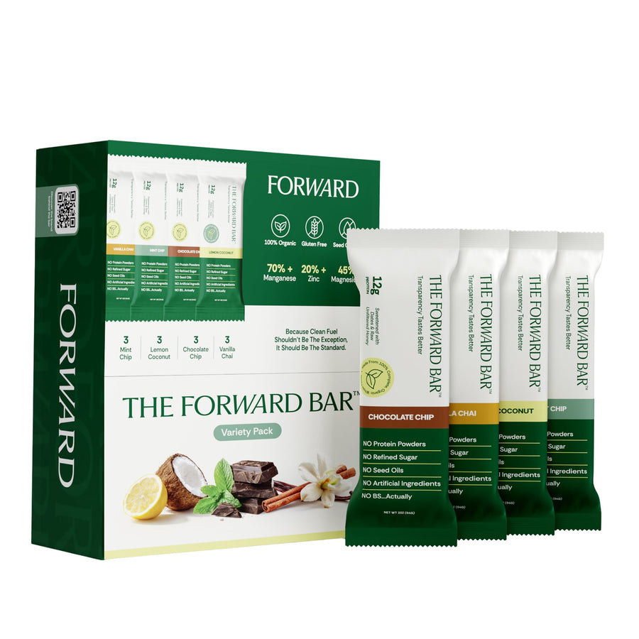 The Forward Bar packaging with variety pack on a white background