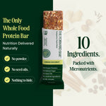 The Forward Bar lemon coconut protein bar with text highlighting its features on a green and white background. - view 3